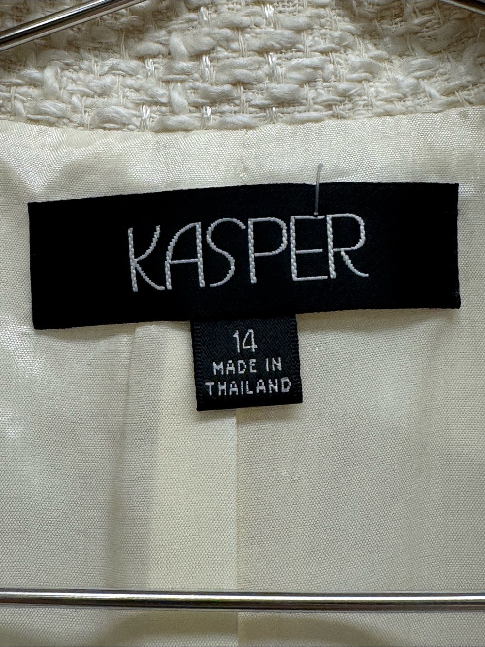 Kasper Women's Cream Textured Open-Front Jacket size 14 Pit 21” X L 26” tweed - Picture 3 of 9
